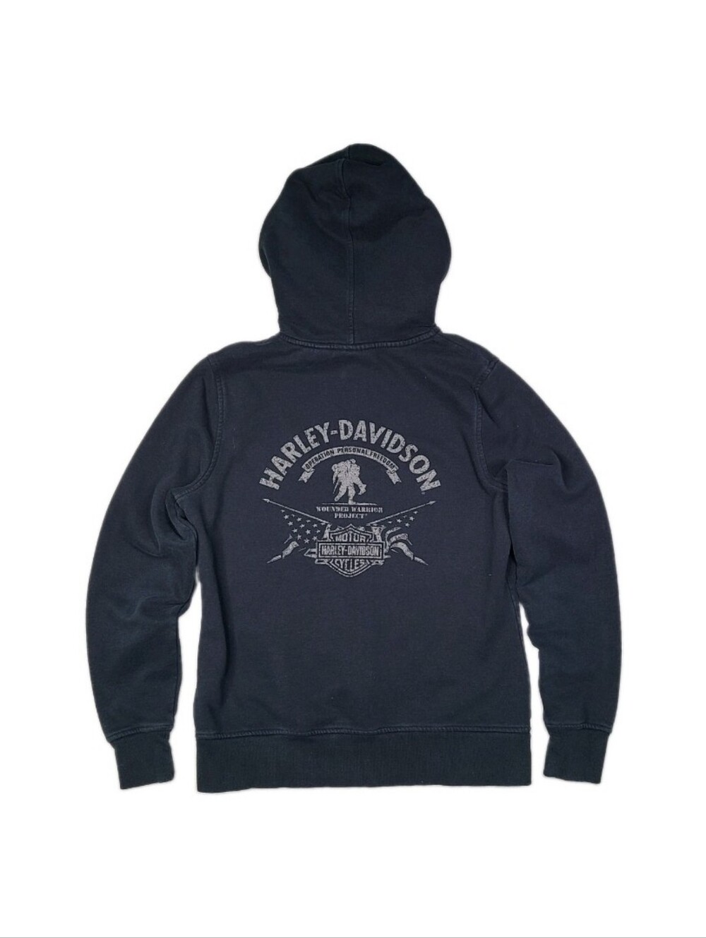 Harley Davidson Hoodie Womens XL Wounded Warrior Project Military Full Zip Black